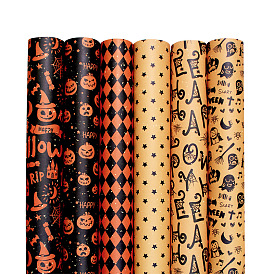 Halloween Theme Gift Wrapping Paper, Rectangle with Punpkin Rhombus Star Owl Spider Pattern Wrapping Paper Decoration