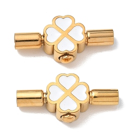 304 Stainless Steel Enamel European Clasps with Cord Ends, Four Leaf Clover,Ion Plating(IP), Long-Lasting Plated