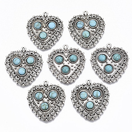 Tibetan Style Alloy Pendants, with Synthetic Turquoise, Cadmium Free & Lead Free, Heart