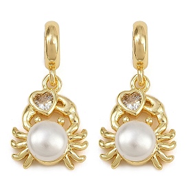 Европейские подвески-шармы с подвесками из латуни, прозрачными кубическими цирконами и искусственным жемчугом, подвески из белого краба с большим отверстием, долговечные, с покрытием, без кадмия и без свинца, стойки покрытие