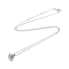 925 Sterling Silver Clear Cubic Zirconia Crown Pendant Cable Chain Necklace Making, for Half Drilled Beads, with 925 Stamp