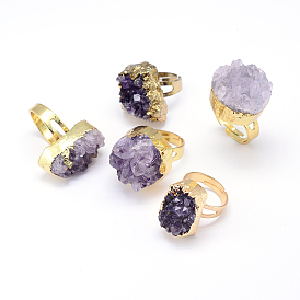 Anneau d'améthyste de druzy naturelle, avec accessoire en laiton de ton doré, 18mm