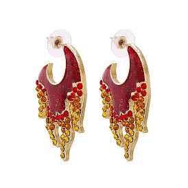 Sparkling Red Retro Earrings with Unique Oil Drop Design and Diamond Inlay - Chinese Style Fashion Accessories