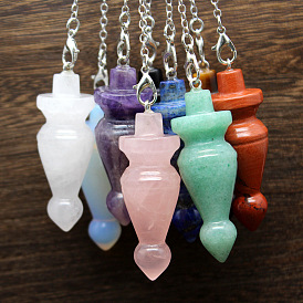 Natural & Synthetic Gemstone Cone Dowsing Pendulum Big Pendants, with Metal Findings