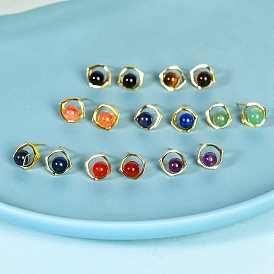 Natural Gemstone Studs Earrings, Jewelry for Women, Golden