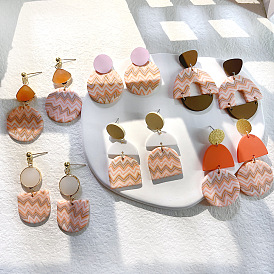 Color matching autumn and winter irregular water ripple acrylic metal splicing soft clay earrings orange clay women's earrings