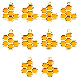 10Pcs Alloy Pendants, with Enamel, Honeycomb, Golden