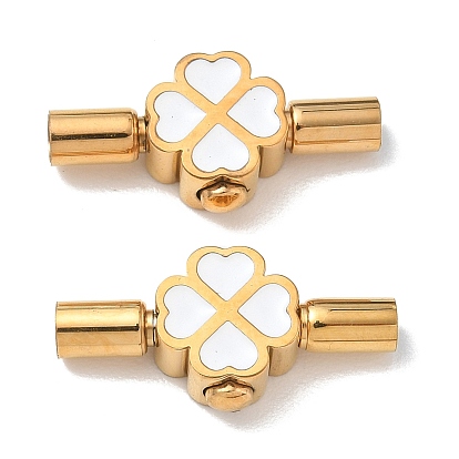 304 Stainless Steel Enamel European Clasps with Cord Ends, Four Leaf Clover,Ion Plating(IP), Long-Lasting Plated