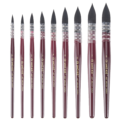 9Pcs Nylon Hair Painting Brush, with Birch Wood Handle, for Watercolor Painting Artist Professional Painting