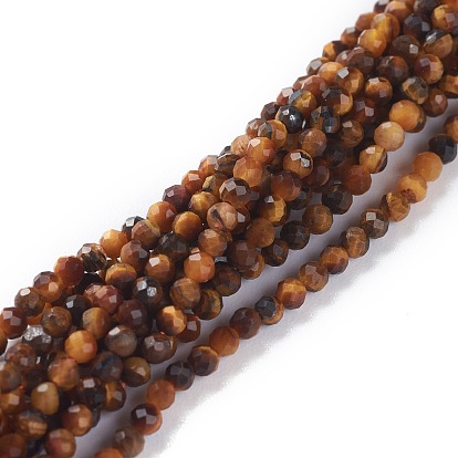 Natural Yellow Tiger Eye Beads Strands, Round, Faceted