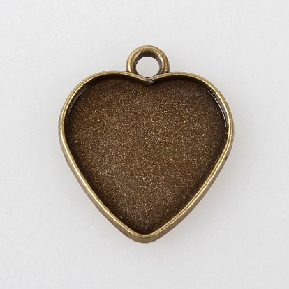 Винтажный тибетский стиль сплава сердце подвеска кабошон настройки, чашки безель с краями, без кадмия, без никеля и без свинца