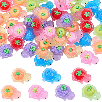 42Pcs 7 Colors Luminous Resin Tortoise with Fruit Display Decorations, Micro Landscape Dollhouse Accessories, Pretending Prop Decorations, Glow in the Dark