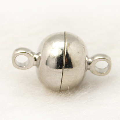 Brass Magnetic Clasps with Loops, Round, 10x15mm, Hole: 1.6mm