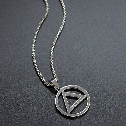 Titanium Steel Pendant Necklace, Flat Round with Triangle