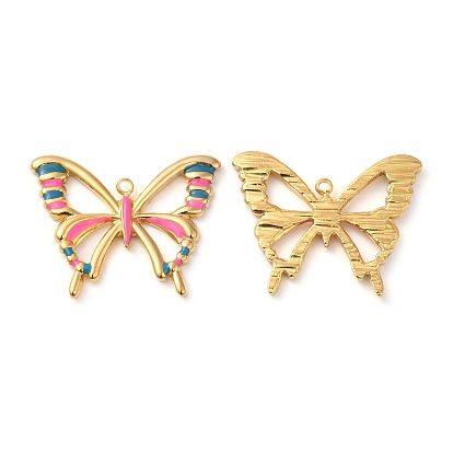 304 Stainless Steel Enamel Pendants, Real 18K Gold Plated, Hollow Butterfly Charm