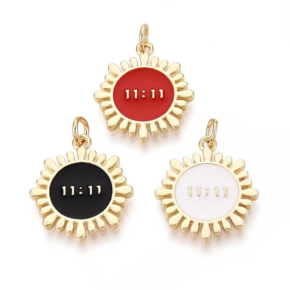 Латунь эмаль подвески, с целью перехода в кольце, плоский круглый с 11:11 подвеской, реальный 18 k позолоченный