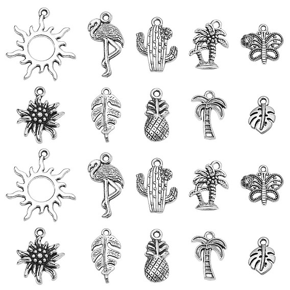 100 шт 10 стили подвески из сплава в тибетском стиле, без кадмия и без свинца, тропическая тема, ананас, кактус и кокосовая пальма
