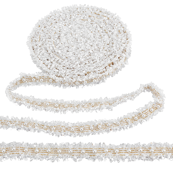 6 кружевная отделка из полиэстера в ярдах, с пластиковыми бусинами, имитирующими жемчуг, и железной фурнитурой.