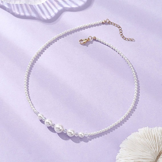 Ожерелья из круглых ракушечных жемчужин и гальванизированного стекла с градуированными бусинами, белые