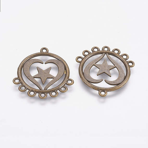 Tibetan Style Alloy Chandelier Components, Flat Round with Heart and Star