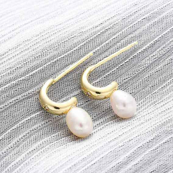 Серьги-гвоздики из натурального жемчуга в форме капли из латуни