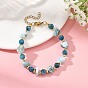 Round Natural Apatite and Larimar Nuggets Beaded Bracelets with 304 Stainless Steel End Chains