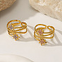 304 Stainless Steel Micro Pave Clear Cubic Zirconia Cuff Open Rings, Star, Golden
