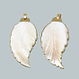 Electroplate Freshwater Shell Big Pendants, with Brass Findings, Leaf, Golden