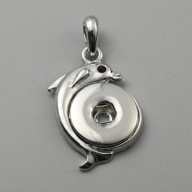 Colgante de aleación de diamantes de imitación con base a presión, para la fabricación de joyas con dijes a presión intercambiables, plano y redondo con delfines