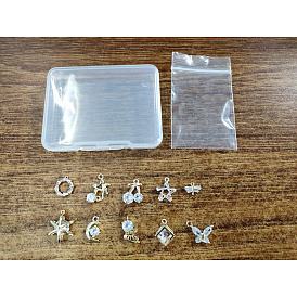 10Pcs 10 Style Brass Micro Clear Cubic Zirconia Charms, Faceted, Long-Lasting Plated, Mixed Shapes