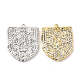 Brass Micro Pave Cubic Zirconia Pendants, Lead Free & Cadmium Free, Long-Lasting Plated,
 Letter N