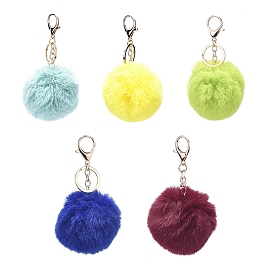 Porte-clés boule pom pom, avec des fermoirs en griffe de homard en alliage et un porte-clés en fer, pour la décoration de sac, cadeau porte-clés et sac à dos de téléphone, or et de lumière, couleur mixte, 138mm