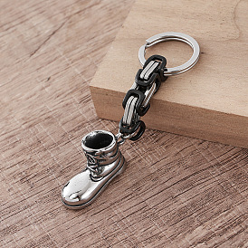 Biker Style 304 Stainless Steel Tactical Boot Keychains, with Split Key Rings & Byzantine Chains