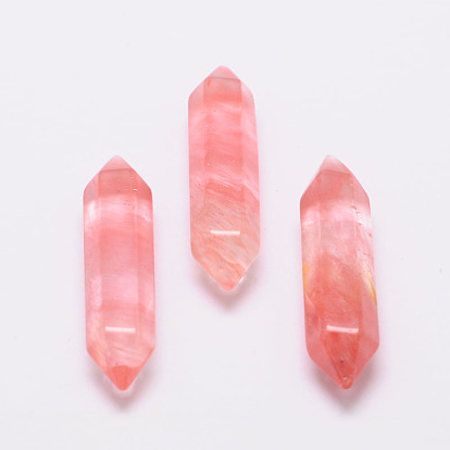 Faceted Watermelon Stone Glass Double Terminated Points, for Wire Wrapped Pendants Making, No Hole/Undrilled