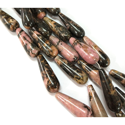 Natural Rhodonite Teardrop Beads Strands, 30x10mm, Hole: 1.5mm, about 13pcs/strand, 15.7 inch