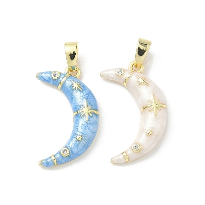 Латунь микропаве фианиты с подвесками из эмали, луна, реальный 18 k позолоченный