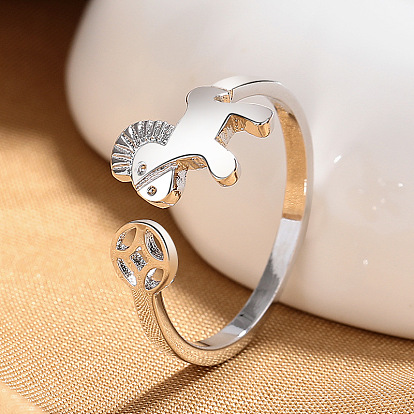 Латунные манжеты открытые кольца для женщин, лошадь с китайскими монетами