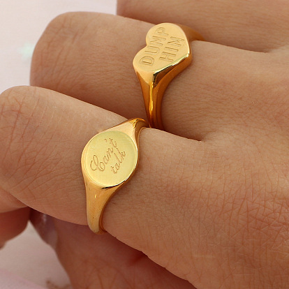 Minimalist Round English Text Ring, 18K Gold-Plated Stainless Steel Heart-Shaped Jewelry