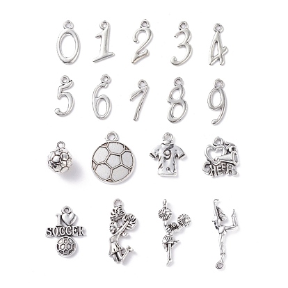 Tibetan Style Zinc Alloy Pendants, Sports Charms, FootBall/Soccer Ball with Word, Lead Free & Cadmium Free