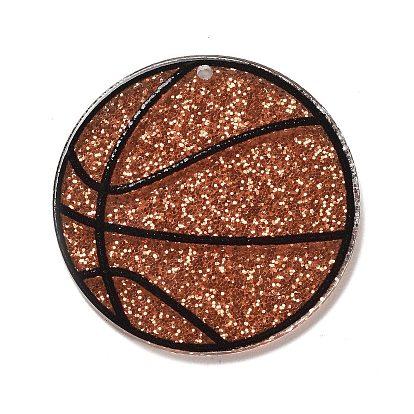 Basketball/Rugby/Baseball/Football Transparent Resin Pendants, Sport Ball Charms with Glitter Powder