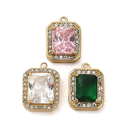 Настоящее 14к позолота 304 подвески из нержавеющей стали, со стеклянными стразами, прямоугольник амулеты