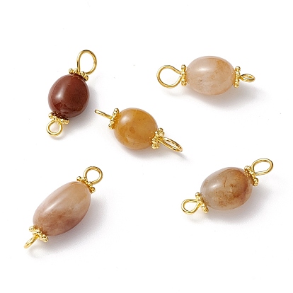 Natural Jade Links Connectors, with Alloy Daisy Spacer Beads & Brass Eye Pin, Golden, Nuggets