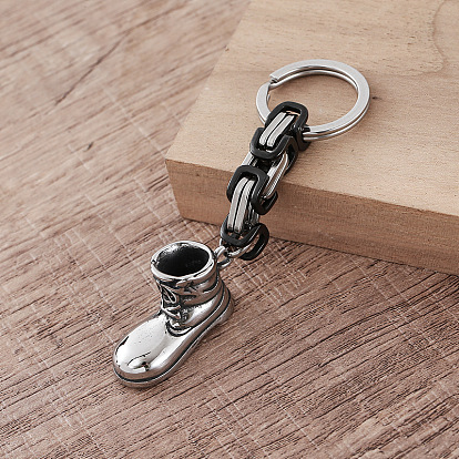Biker Style 304 Stainless Steel Tactical Boot Keychains, with Split Key Rings & Byzantine Chains