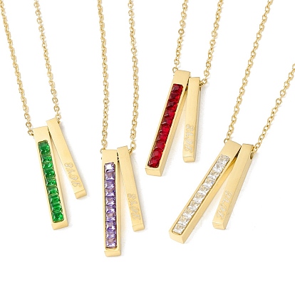 Cubic Zirconia Rectangle Pendant Necklace with Word Love, Ion Plating(IP) 304 Stainless Steel Jewelry for Women, Golden