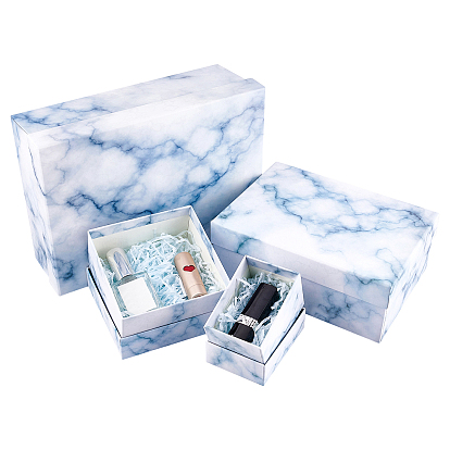 4Pcs 4 Styles Paper Candy Boxes, Baby Shower Gift Box, Rectangle & Square with Marble Pattern
