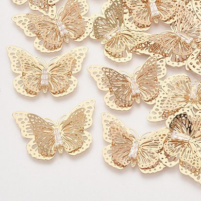 Латунь филигрань столяры ссылки, с кристально горный хрусталь, без кадмия, без никеля и без свинца, 3 d бабочка