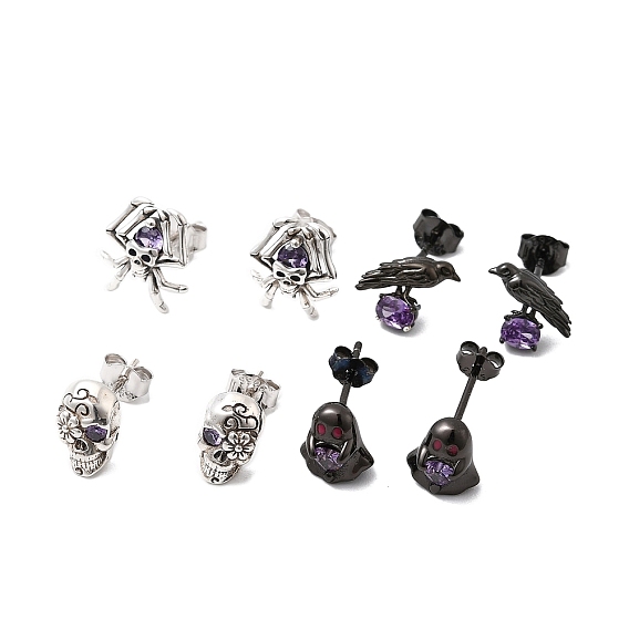 Хэллоуин 925 серьги-гвоздики из стерлингового серебра с кубическим цирконием