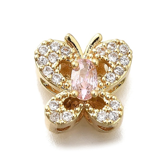 Латунные многорядные звенья в форме бабочки из прозрачного и розового кубического циркония, долговечный, стойки покрытие