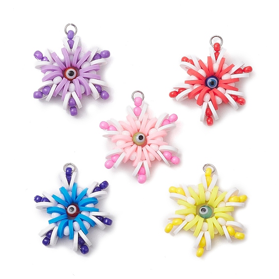 Круглые подвески из полимерной глины и снежинок ручной работы, а также стеклянные подвески-лэмпворк