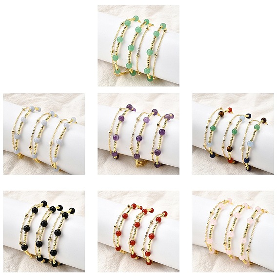 Природных драгоценных камней браслеты, латунные многорядные браслеты для женщин, долговечный